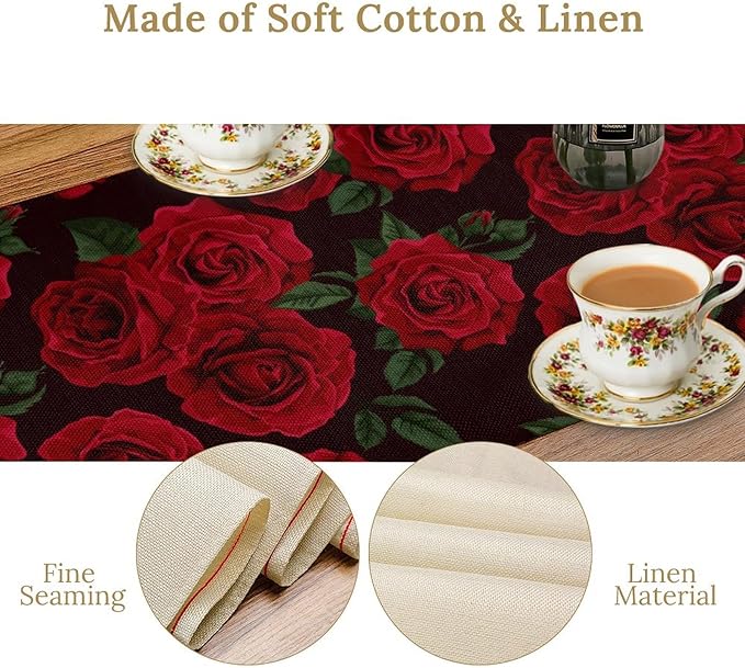 Red Rose Table Runner,Romantic Spring Summer Seasonal Table Runner for Indoor Outdoor Holiday Home Wedding Party 13x108 Inch
