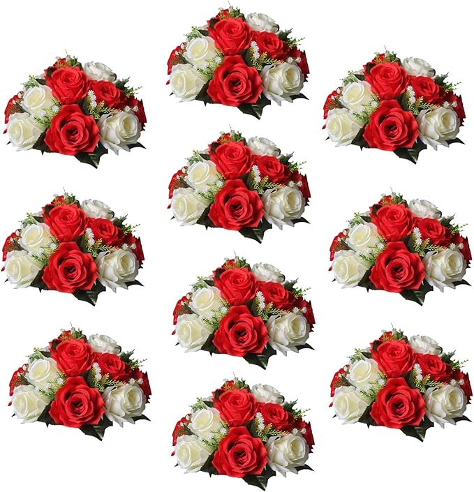 Sziqiqi Pack of 10 Fake Flower, Silk Rose Flowers, Suit for Wedding/Party Centerpiece Road Lead Flower Rack Decorations, 10 Pieces