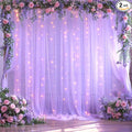 10ft x 10ft Lavender Tulle Photo Backdrop Curtain with Lights String for Parties Wedding Bridal Shower Sheer Lavender Curtain Backdrop for Birthday Baby Shower Photo Booth Photography
