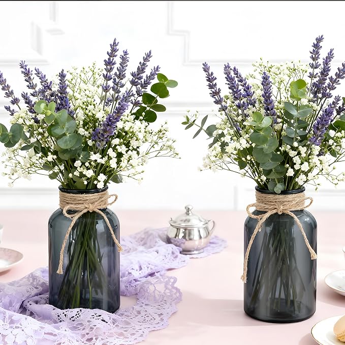 Vintage Glass Flower Vase，6 Pack Farmhouse Black Glass Centerpiece Vases Mason Jars for Halloween Weddings, Parties & Home Decor Bulk (6, Black)