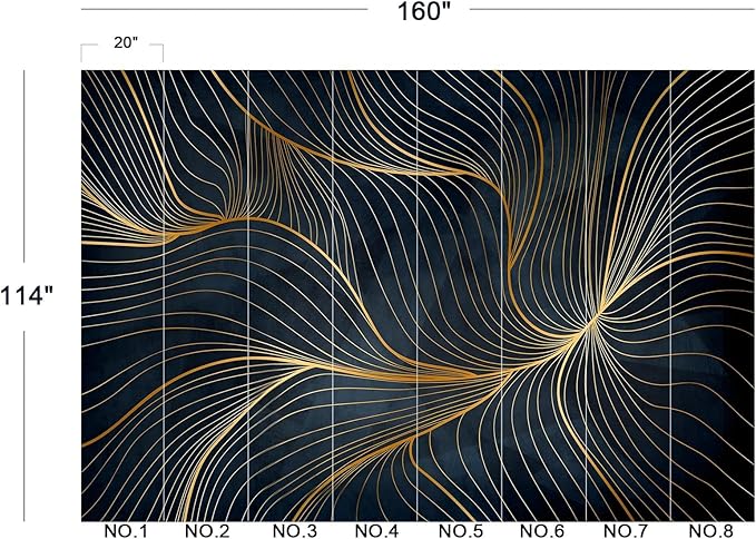 Eierme-Golden Abstract line Pattern Waves Mural Wallpaper Peel and Stick 160" x 114"