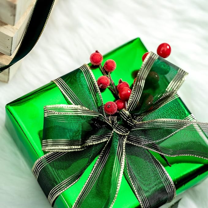 RUSPEPA Green Metallic Wrapping Paper - Solid Color Paper Perfect for Wedding, Birthday, Christmas, Baby Shower - 17 Inches X 32.8 Feet