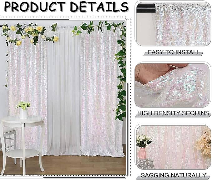 Iridescent Sequin Backdrop Curtain 10FTx10FT 1 Panel Glitter Metallic Photography Background Drapes for Wedding Birthday Events Baby Shower Party Decorartion