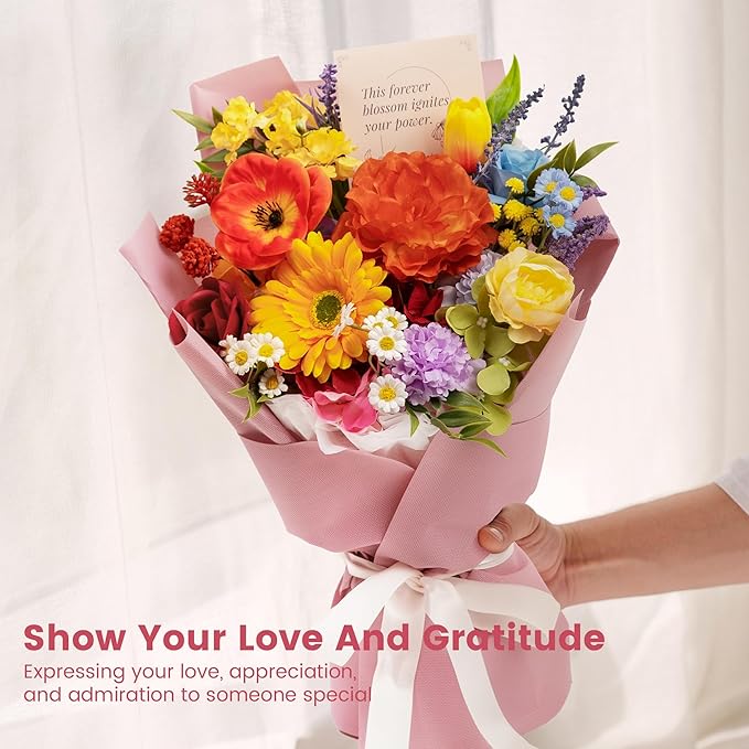 TINGE TIME Aritifical Flowers Bouquet, Rainbow Roses Gift Bouquet, Birthday Gifts for Women, Eternal Roses Bouquet for Grandma Wife Anniversary Housewarming