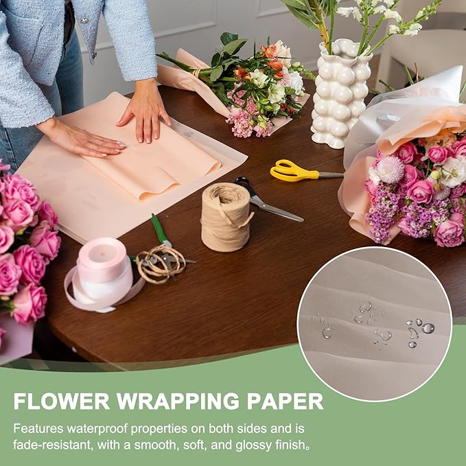 PATIKIL Flower Gift Wrapping Paper, 20 Sheets Waterproof Bouquet Paper Wrap Florist Supplies Packaging Floral Papers for Wedding DIY Craft Valentine Mother's Day, Brown