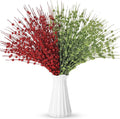 Geosar 30 Pcs Christmas Artificial Glitter Berry Stem Decorations 17 Inch Faux Stick Floral Pick Centerpiece Bouquet Flower Bead Twigs for Centerpiece Tree Wreath Xmas Ornaments Home(Green and Red)