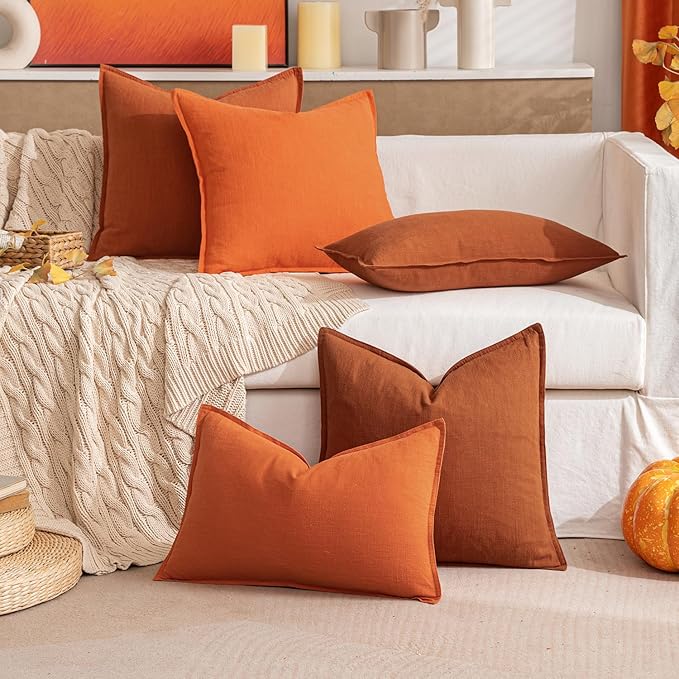 MIULEE Decorative Linen Euro Sham Pillow Covers 24x24 Rust Boho Farmhouse Neutral Couch Throw Pillows for Bed Pack of 2 Accent Modern Pillowcase Summer Sofa Livingroom Home Decor