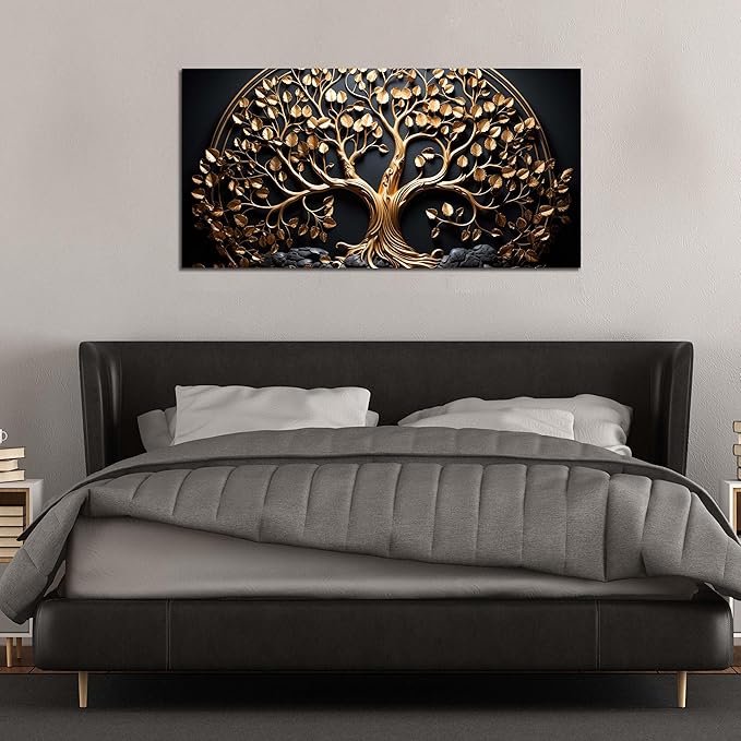 Tree Canvas Wall Art for Living Room Black and Gold Wall Art for Office Modern Art Wall Decor Bedroom Size 20" x 40"
