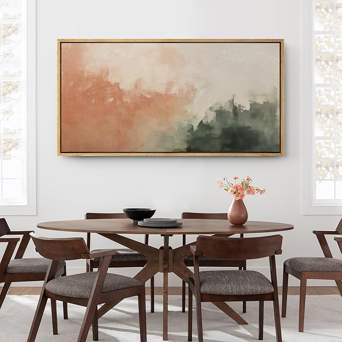 SIGNFORD Extra Large Framed Canvas Print Wall Art Blush and Green Abstract Brushstroke Illustrations Modern Art Relax/Calm Warm for Living Room, Bedroom, Office - 60"x30"