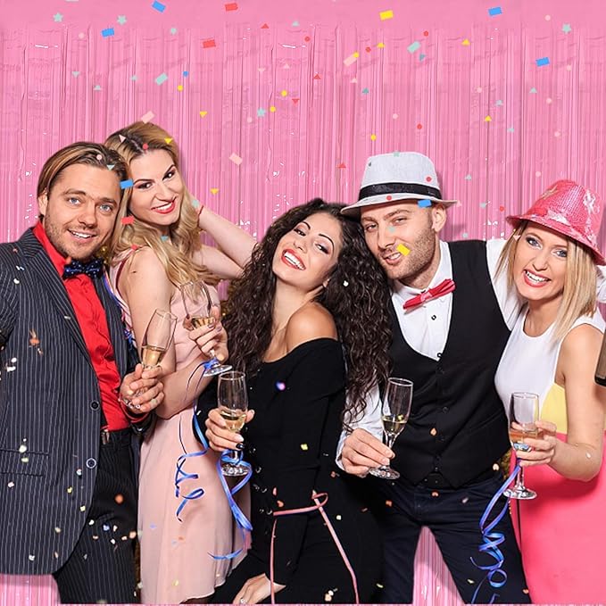 10 Pack Pastel Pink Party Backdrop Decorations Tinsel Curtains Foil Fringe Birthday Decorations Photo Booth Streamer Backdrop Bachelorette Graduation Party Decorations