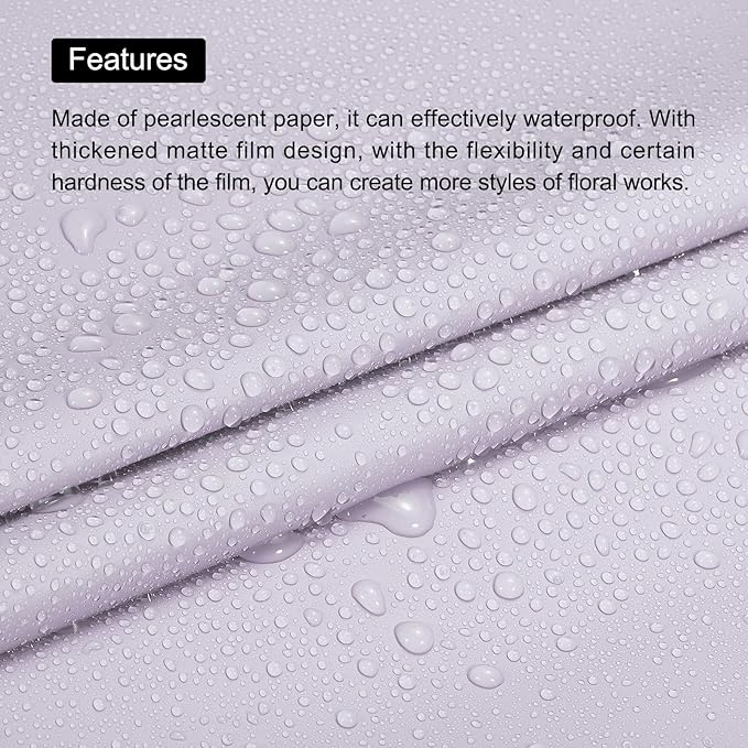 MECCANIXITY Pearlescent Film Flower Wrapping Paper 22.8x22.8 Inch Waterproof for DIY Crafts, Gift/Gift Box Packaging Smoky Purple 10 Pcs