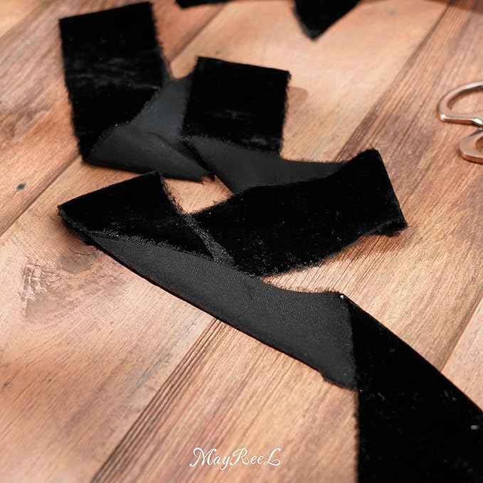 MAYREEL 2 Inch Black Velvet Ribbon Hand Torn Ribbon Silk Frayed Edge for Bridal Bouquets Invitations Wedding Vow Books Gift Baskets Hair Bows 3 Yards