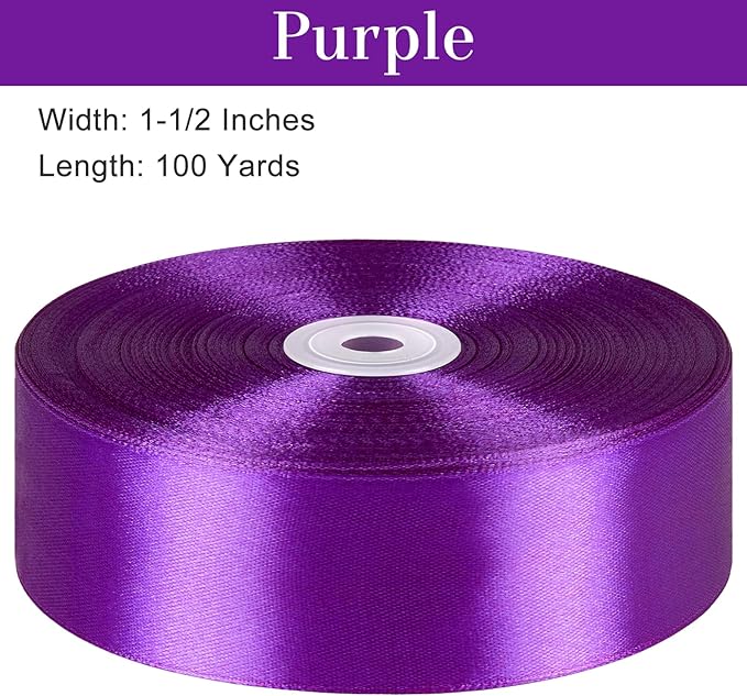 1-1/2 Inches 100 Yards Purple Satin Ribbon, Ribbon Roll for Flower Bouquets, Gift Wrapping, Wedding, Handmade Crafts