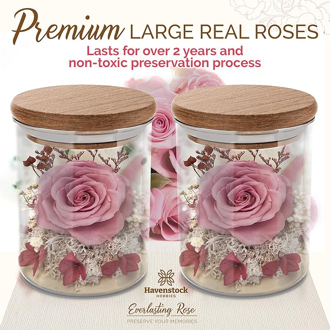 Pink Rose in a Glass Dome - Premium Real Roses That Last a Year or More - Mother's Day Unique Gifts for Her Preserved Roses - Forever Flower Decor Preserved Flowers - Eternal Rose Display