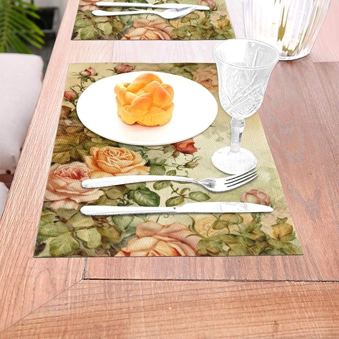 Placemats Set of 4 PVC Woven Place Mats Heat Resistant Easy to Clean for Indoor Outdoor Party Kitchen Dining Table Decoration 12"x18"
