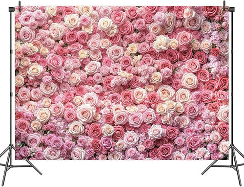 10x6 ft Pink Flower Wall Backdrop Floral Rose Floral Photography Backdrops Girls Princess Birthday Baby Shower Wedding Bridal Shower Photo Background Mothers Day Picture Cake Table Decor Banner