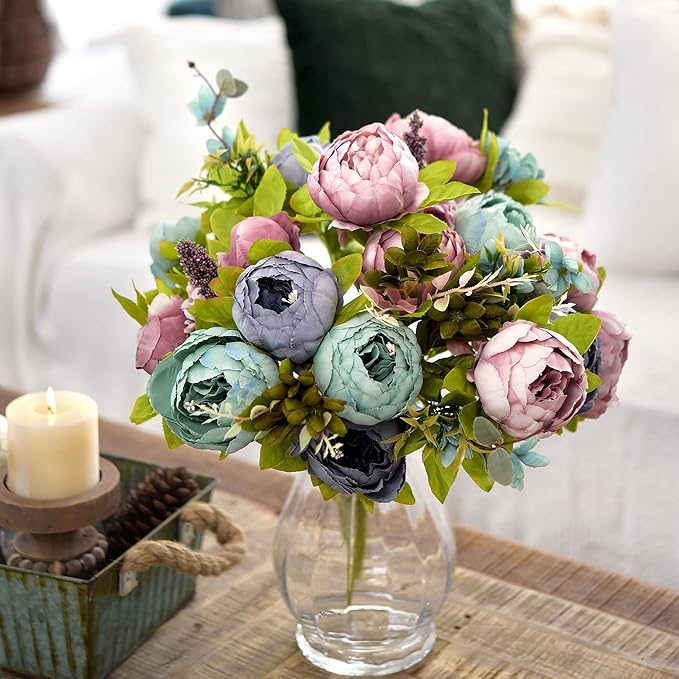FiveSeasonStuff Vintage Artificial Peonies Silk Peony Flowers and Hydrangeas for Wedding Bridal Home Décor – Beautiful Floral Centerpiece Arrangement Decoration with 2 Bouquets (Puce Purple)