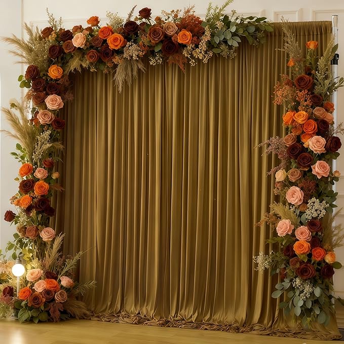 Gold Brown Backdrop Curtains-Wrinkle-Free Polyester Photography Drapes Party Curtain Background for Baby Shower Wedding Decorations- 16 X10FT