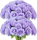 Artificial Rose Flower Artificial Flowers Flower with Long Stem Silk Roses Bouquet for Wedding Bridal Shower Party Home Decoration (Lavender, 50 Pcs)