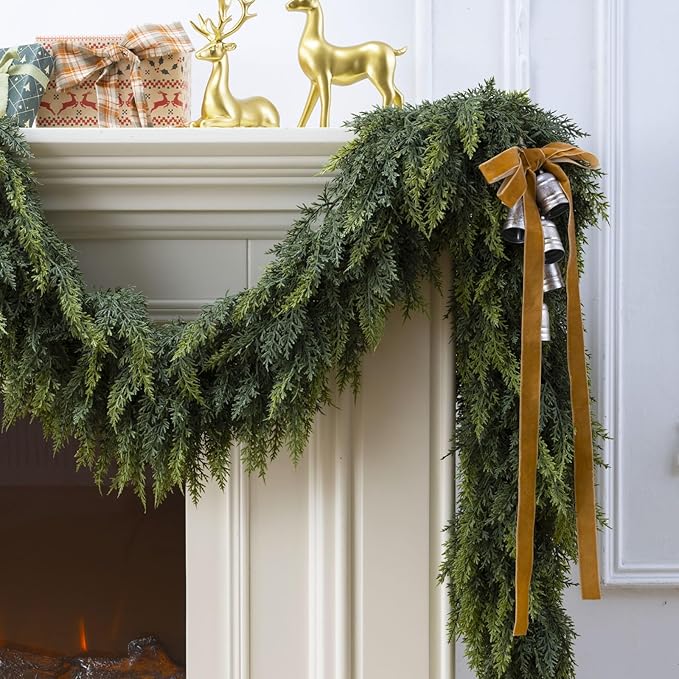 9 Ft Christmas Cedar Garland, Realistic Faux Pine Garlands, Green Artificial Greenery Garland for Winter Home, Mantle, Fireplace, Indoor, Outdoor Christmas Decorations (1Pcs)