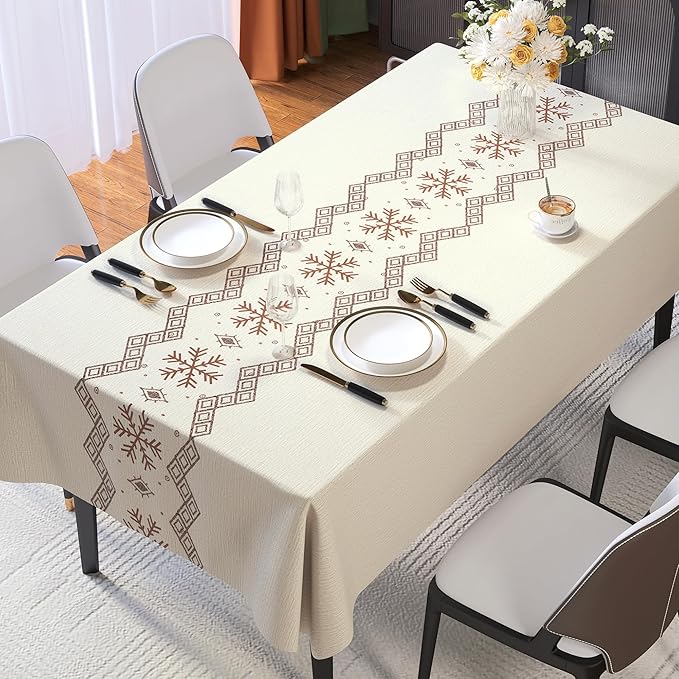 Rectangle Table Cloth,100% Waterproof Tablecloth Oil Proof Spill Proof Vinyl Table Cloth, Wipe Clean Plastic Table Cover for Dining, Camping, Indoor and Outdoor 54" x 84",Snowflake