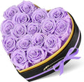 16 Preserved Roses in Heart Shape Gift Box for Her - Forever Flowers for Delivery, Eternal Rose Mothers Gifts for Mom, Wife Anniversary Birthday Gifts for Women, Purple