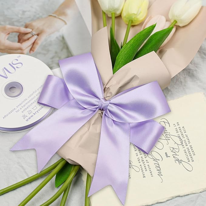 Lavender Satin Ribbon, Double Faced 2 Inch X 50 Yards Lavender Ribbon, Premium Satin Ribbon for Gift Wrapping, Crafts, Hair Bow Making, Sewing, Flower Bouquet, Wedding Party Decor