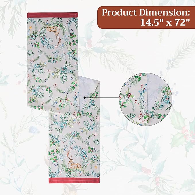 Maison d' Hermine Table Runner 100% Cotton Single Layer Table Runners 72 inches Long for Thanksgiving Christmas Decorations Home Kitchen Dining Party Wedding (Holly Time, 14.5" x 72")