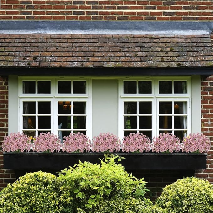 15 Bundles Artificial Flowers UV Resistant Outdoor Plants No Fade Faux Plastic Shrubs Fake Silk Flowers Window Box Garden Porch Home Decoration(Pink)