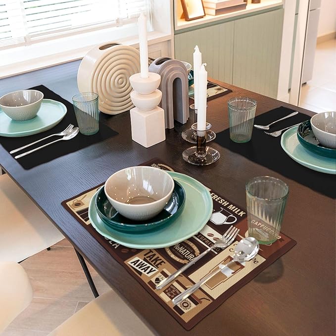Coffee Table Placemats Set, Hot Mocha Latte Milk Typography on Scribble Backdrop, Set for Dining Table Decor 4 PCS, Cafe-2