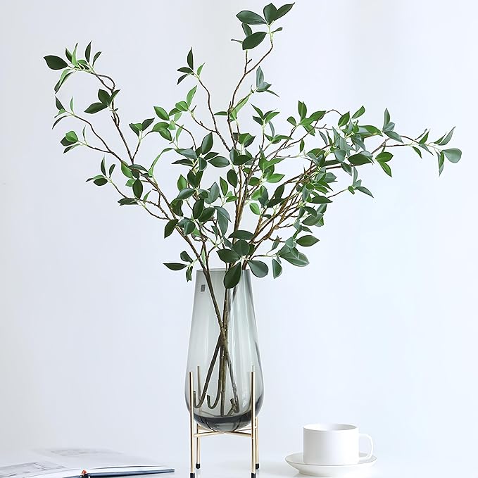 4Pcs Artificial Greens Branches for Vase, 27" Faux Twigs Tree Stems, Fake Plants Tree Branches for Home Decor, Fake Ficus Twigs for Office Wedding Shop Vase Fillers Banquet Decoration