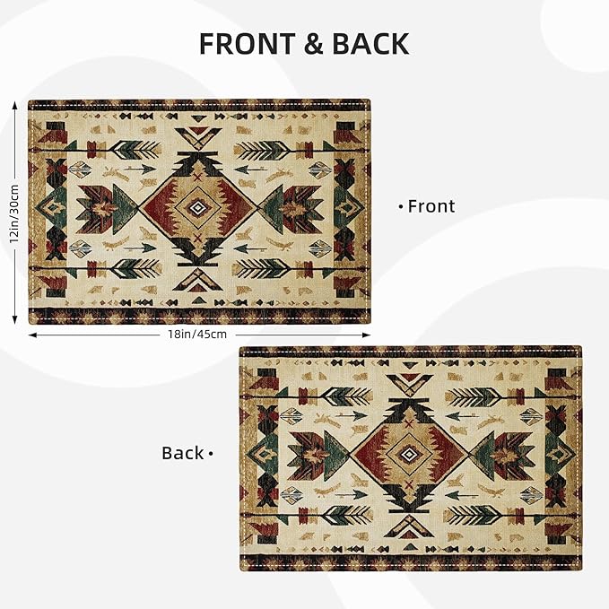 Southwestern Placemats Set of 4, Farmhouse Boho Ethnic Place Mats, Rustic Turkish Dining Table Mats, Washable Placemats for Kitchen Dining Room Home Decor 18L'' × 12W''