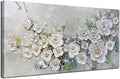 Brushart White Flower Wall Art Textured Floral Canvas Art Wall Decor Living Room Large Picture Wall Art Painting Artwork for Walls Bedroom Home Office, 48"x24"