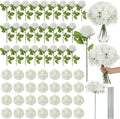 Havawish 60 Pcs Artificial Roses Fake Hydrangea Flowers with Stems, 30 Artificial Hydrangea 30 Fake Roses, Bridal Bouquet Realistic Faux White Flower Bulk for Wedding Garden Decorations
