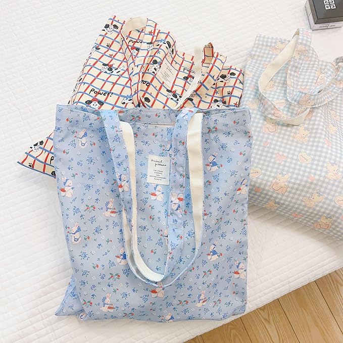 Cotton Canvas Tote Bag Reusable Soft Grocery Cloth Bag Floral Shoulder Bag for Beach Travel Shopping