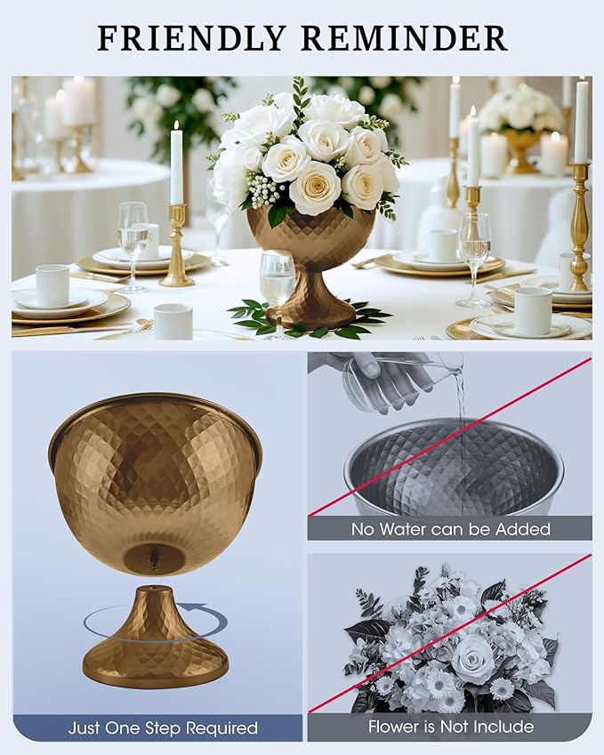 2 Pcs Distressed Gold Metal Compote Bowl Centerpieces for Tables,Urn Vases for Vintage Wedding Centerpieces,Elegant Compote Vases,Pedistal Vase for Christmas Anniversary Party (Wine Copper)