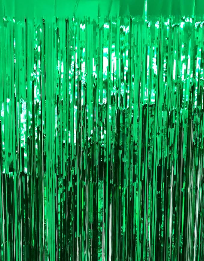 GOER 3.2 ft x 9.8 ft Metallic Tinsel Foil Fringe Curtains Party Photo Backdrop Party Streamers for St. Patrick's Day,Graduation,New Year Eve Decorations Christmas Wedding Decor (Green,4 Packs)