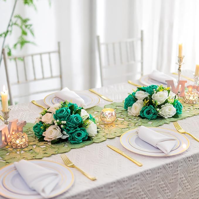 Flower Centerpieces for Wedding Tables: Wedding Table Decorations Teal & White Flower Balls Centerpieces for Engagement Cerebration Party Center Pieces 6 Packs