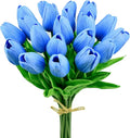 Mandy's Artificial Tulips 20 Stems Light Blue PU Faux Flowers for Thanksgiving and Christmas Decorations Wedding Home Decor 13.5 Inch