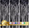 TONIFUL 3Pcs Black Door Streamers,Photo Booth Backdrop,Metallic Streamers Black Foil Fringe Curtains for Birthday,Christmas,New Year,St. Patrick's Day Halloween Party Streamers Decor(9.9ft x 6.6ft)
