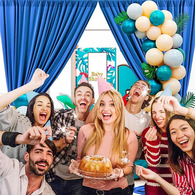 10 x 10 Feet Blue Backdrop Curtain for Partie, Background Curtains for Photoshoot, Birthday, Wedding, Halloween, Thanksgiving, Christmas, New Year Party Decorations 5Ft x 10Ft, 2 Panels