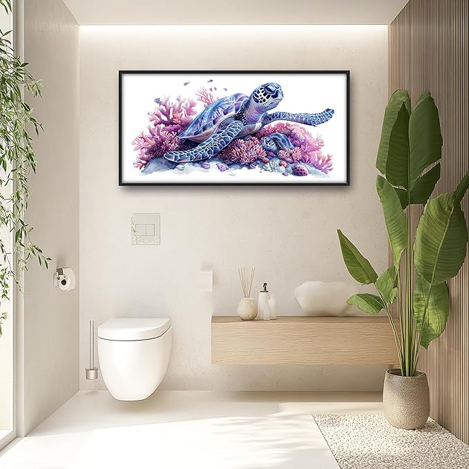Framed Large Pictures Wall Art for Living Room, Sea Turtle Coral Oversized Wall Decor Ocean Animal Canvas Print Painting Modern Extra Large Framed Artwork for Bedroom Office 60"x30"