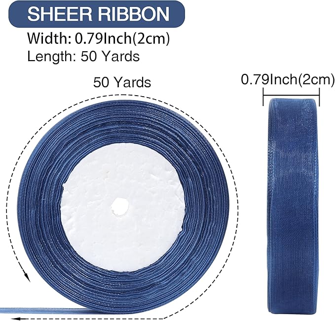 3/4 Inch x 50 Yards Sheer Organza Ribbon Chiffon Ribbon for Gift Wedding Flower Bouquet Wrapping Decorations Crafts (Blue)