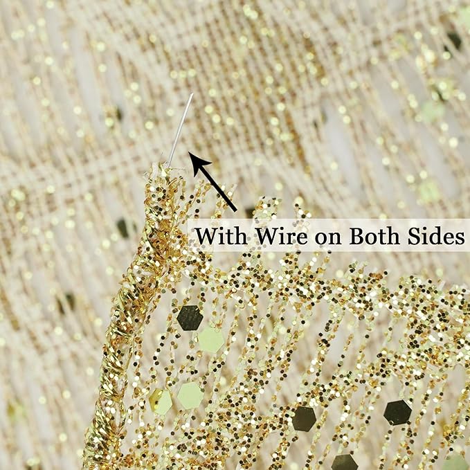 MEEDEE 6 Inch Wide Wired Ribbon Gold Glitter Mesh Web Wired Edge Ribbon by 10 Yards Roll Gold Mesh Wired Ribbons for Christmas Tree, Garland, Holiday Crafts, Wreaths, Bows, Centerpiece, Gift Wrapping