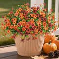 Artificial Mums Fake Fall Flowers for Outdoors Decoration, 12 Bundles Realistic Autumn Silk Daisy Faux Plants UV Resistant Decor for Home Garden Porch Patio Yard Balcony Window (Orange Brown)