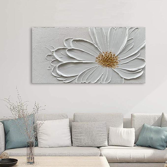 Hand Painted White Flower Texture Art 24x48 inch Modern Abstract Home Wall Decoration Oil Painting