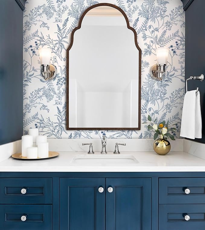 Peel and Stick Wallpaper Blue and White Floral Wall Paper for Bedroom Blue Contact Paper for Cabinets Self-Adhesive Removable Wallpaper for Bathroom Kitchen Wall Decor 197"x17.3"