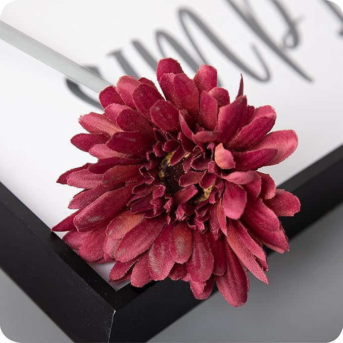 12pcs Artificial Gerbera Daisies,22 Inch Long Stem Silk Daisy Flowers,Realistic Artificial Flower Mums for Home Décor Centerpiece Wreath Supplies Wedding Bouquet,Wine