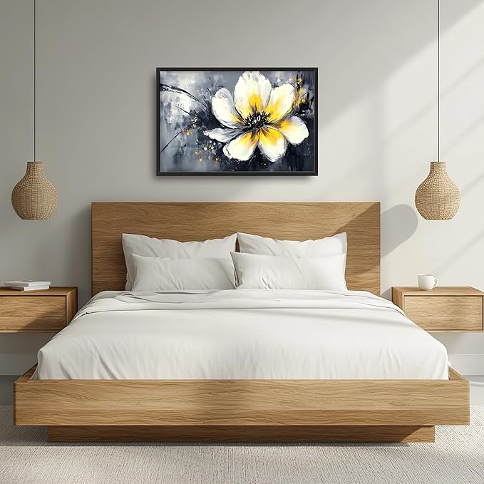 Abstract Flower Large Wall Art Framed Wall Decor for Living Room Black and White Floral Pictures Oversized Canvas Print Painting Modern Extra Large Artwork for Bedroom Office Home Decor 36"x24"