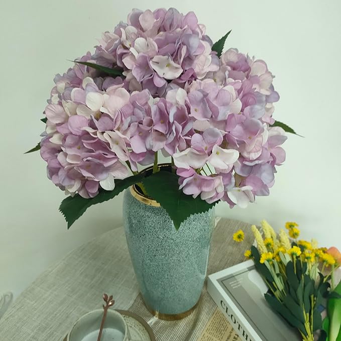 Light Purple Hydrangea Artificial Flowers,10 Pcs Faux Light Purple Hydrangea Flowers,Artificial Hydrangeas Flowers with Stems,Fake Hydrangeas with Stems for Home Decor